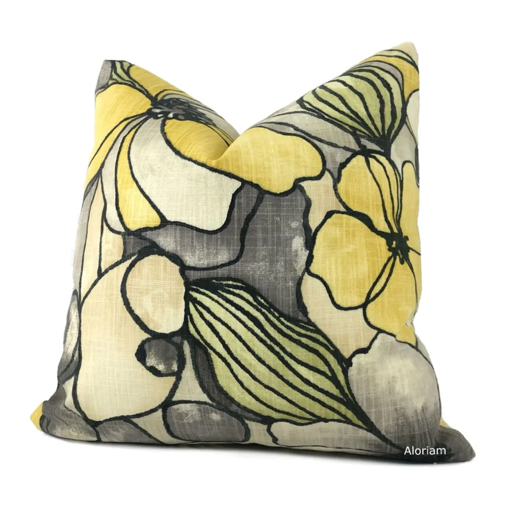 Eireann Modern Floral Yellow Gray Black Pillow Cover