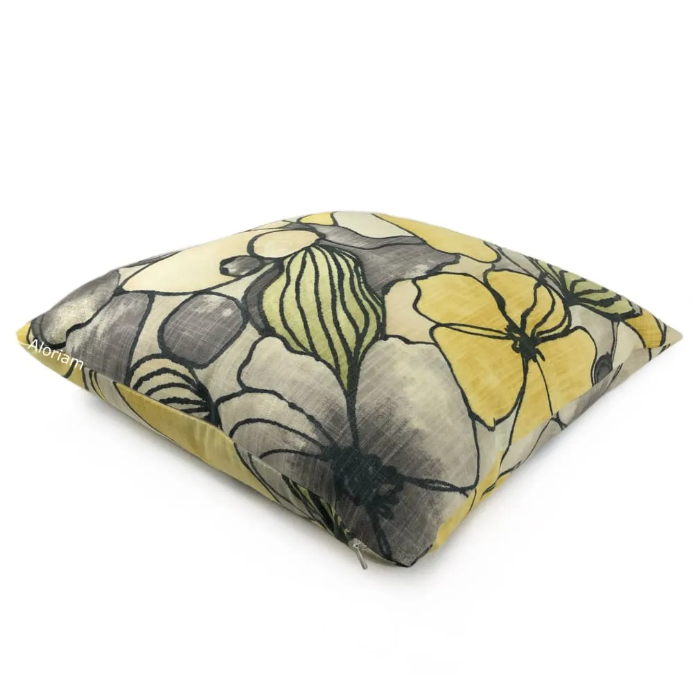 Eireann Modern Floral Yellow Gray Black Pillow Cover