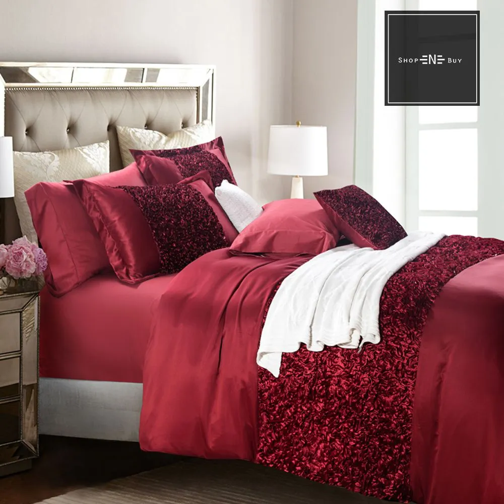 Elegant Look Red Bridal Quilt Set - 12 Pieces Set with Free Quilt Filling