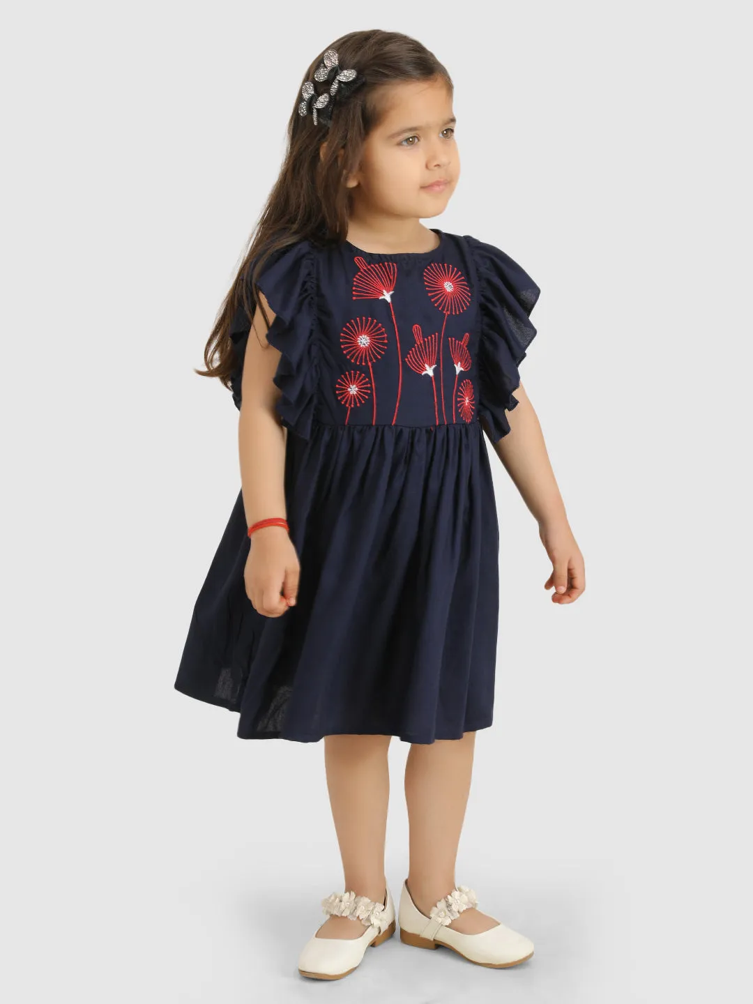 Embellished with Torso embroidery dress-Navy Blue