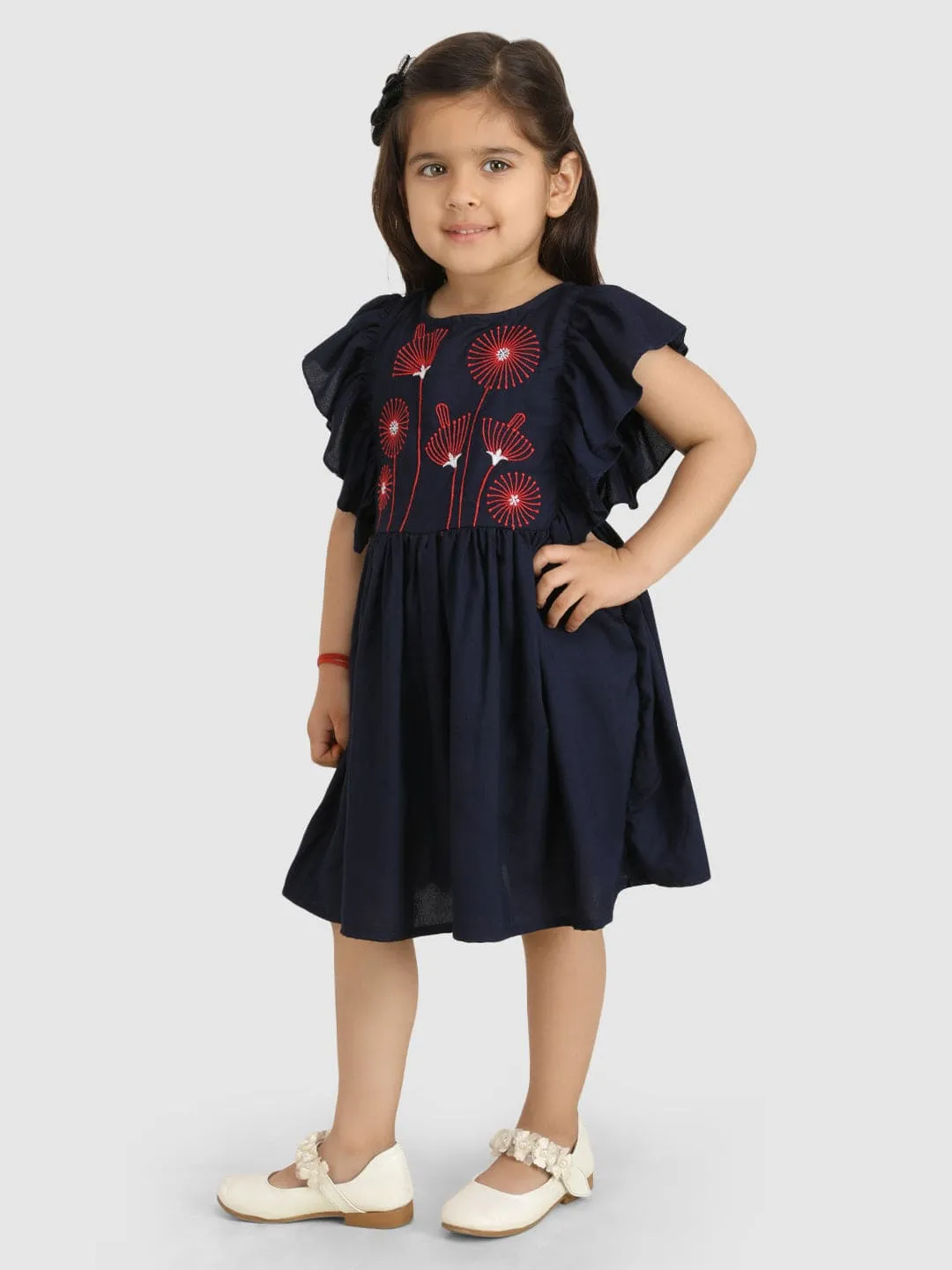 Embellished with Torso embroidery dress-Navy Blue