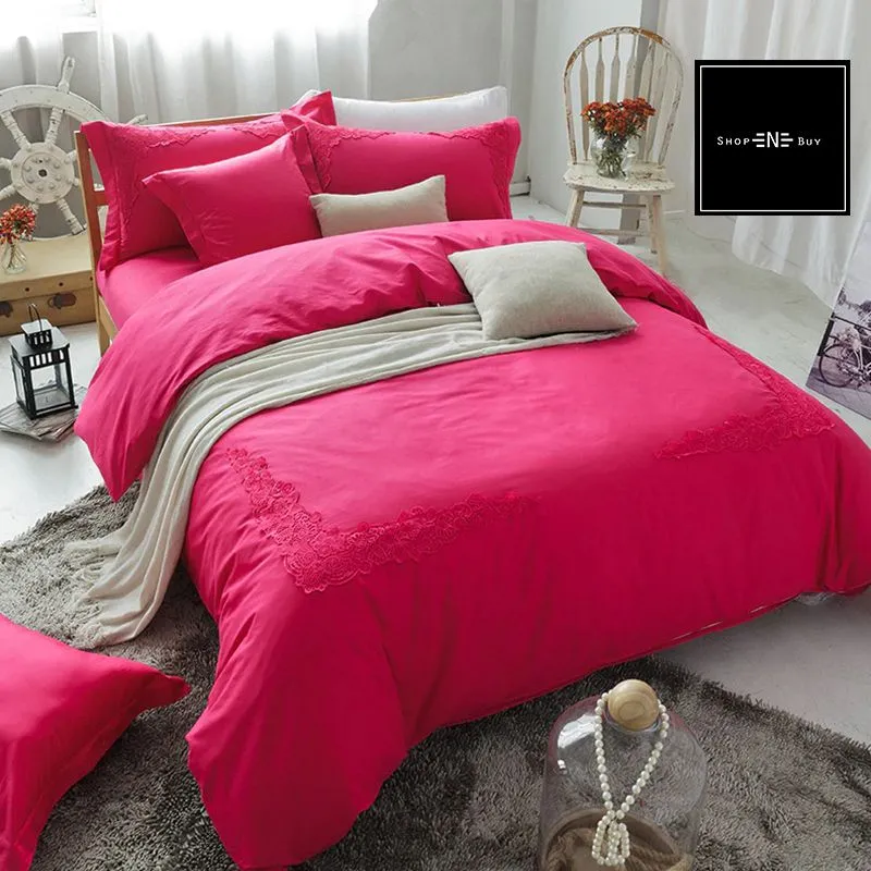 Embroidered Duvet 8 Pieces -Rose Red