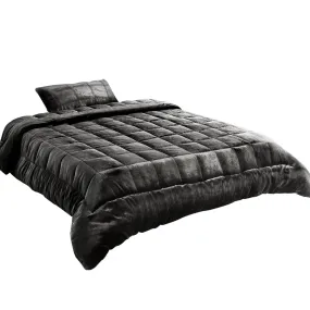 Faux Mink Quilt Fleece Throw Blanket Comforter Duvet Charcoal Single