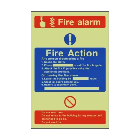 Fire Action Fire Alarm Photoluminescent Sign