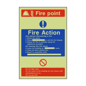 Fire Action Fire Point Photoluminescent Sticker