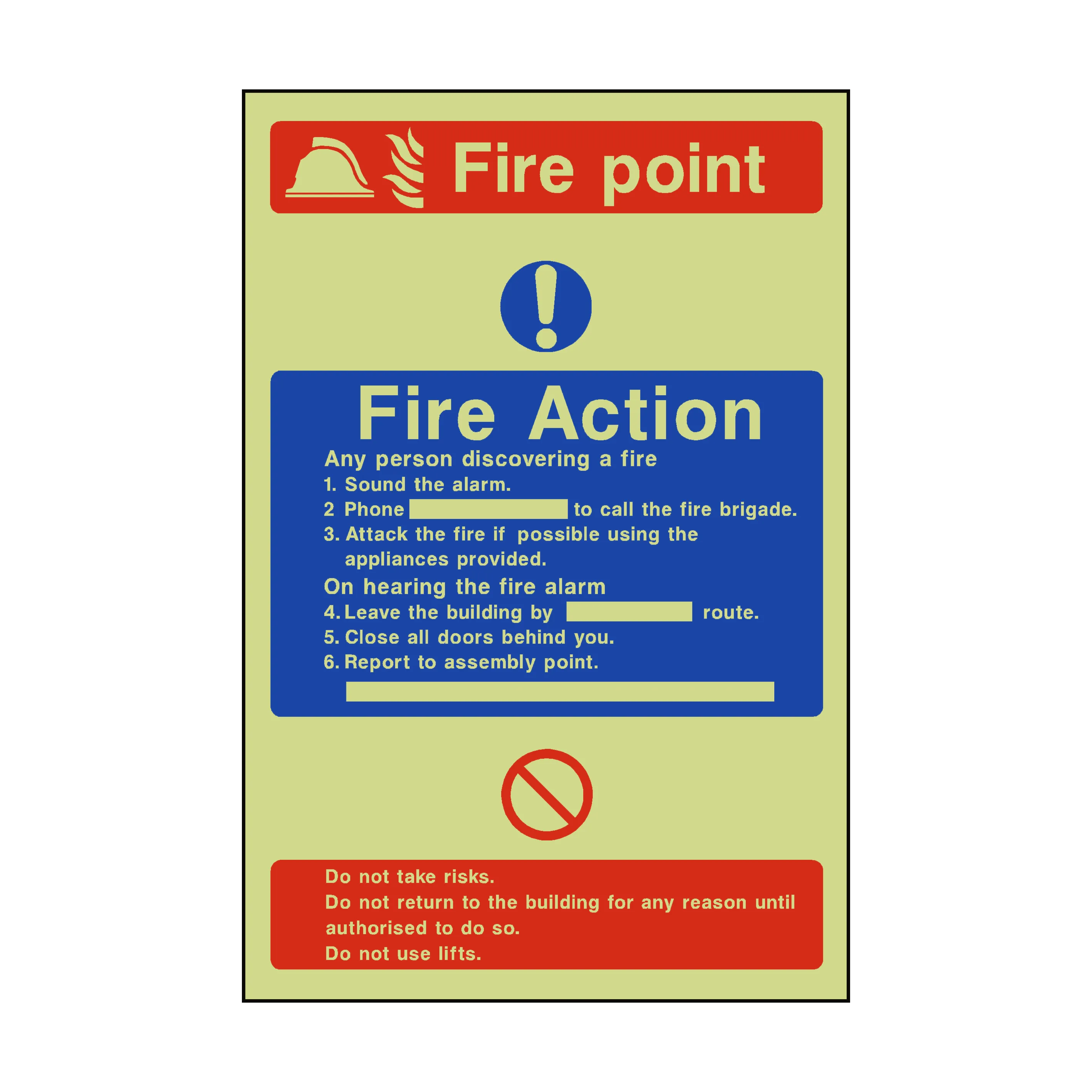 Fire Action Fire Point Photoluminescent Sticker