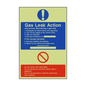 Fire Action Gas Leak Photoluminescent Sticker