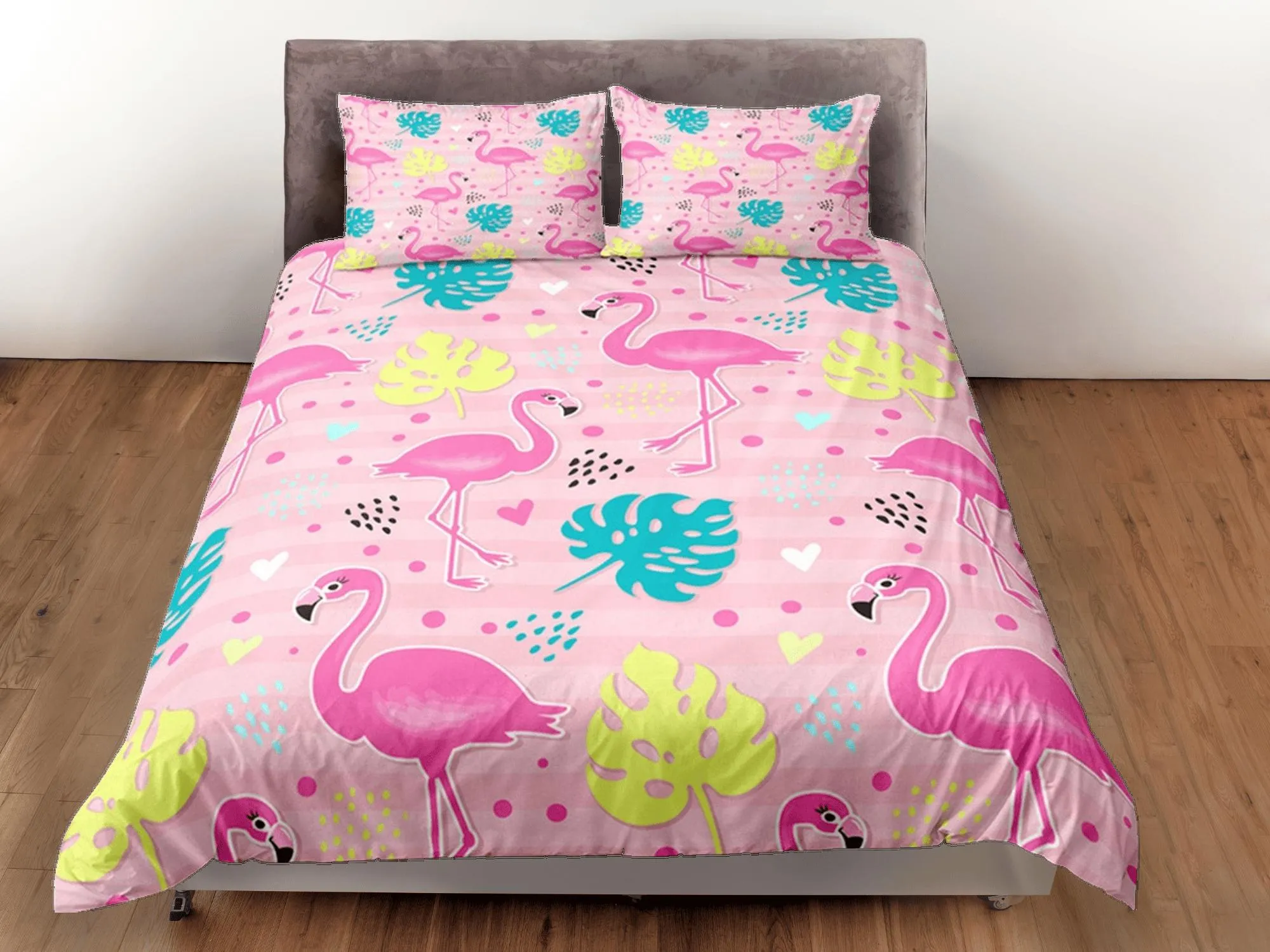 Flamingo Pink Duvet Cover Set Cute Bedspread, Dorm Bedding with Pillowcase