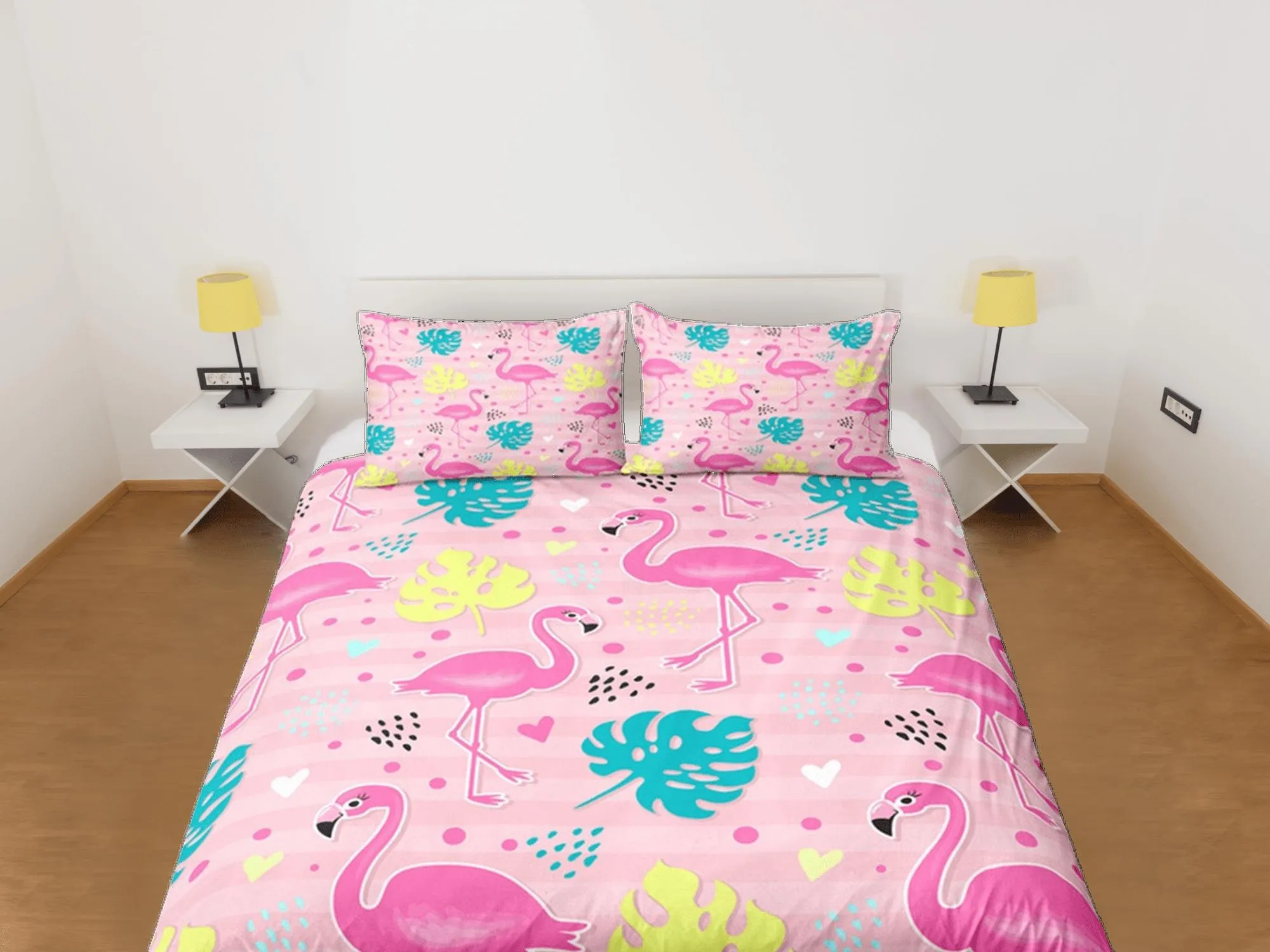 Flamingo Pink Duvet Cover Set Cute Bedspread, Dorm Bedding with Pillowcase