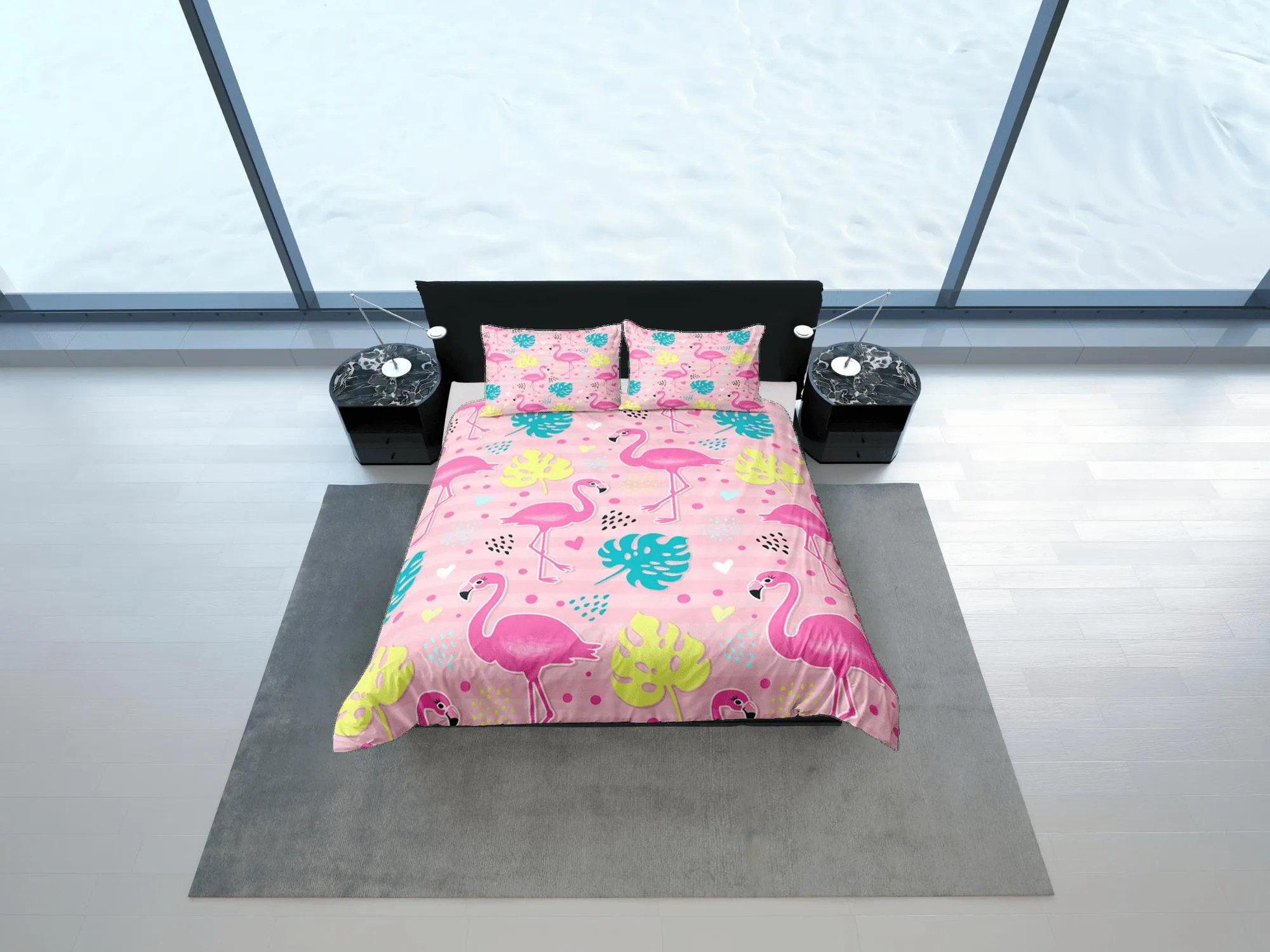 Flamingo Pink Duvet Cover Set Cute Bedspread, Dorm Bedding with Pillowcase