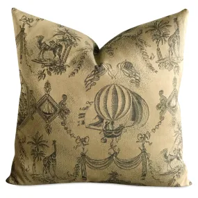 French Vintage Bon Voyage Throw Pillow Cover 22x22