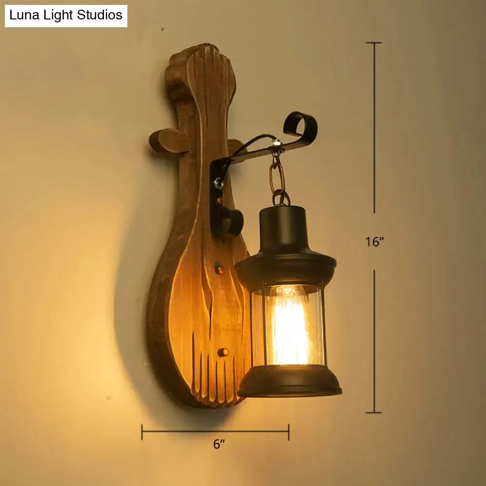 Geometric Country Style Wooden Wall Sconce - Brown Wall Light Fixture for Corridor