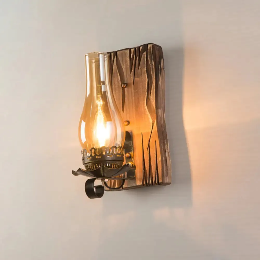 Geometric Country Style Wooden Wall Sconce - Brown Wall Light Fixture for Corridor