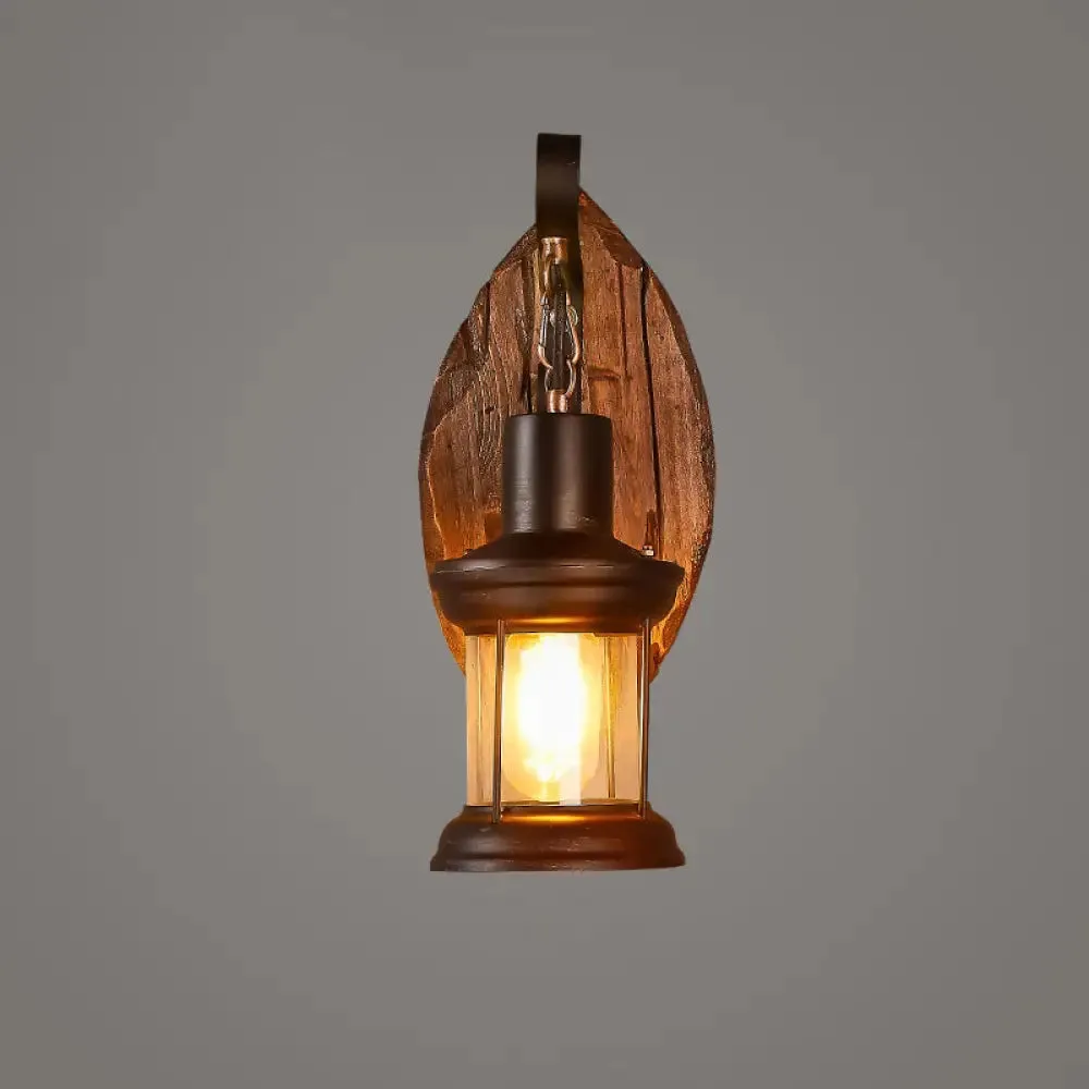 Geometric Country Style Wooden Wall Sconce - Brown Wall Light Fixture for Corridor