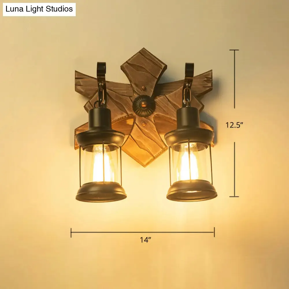 Geometric Country Style Wooden Wall Sconce - Brown Wall Light Fixture for Corridor