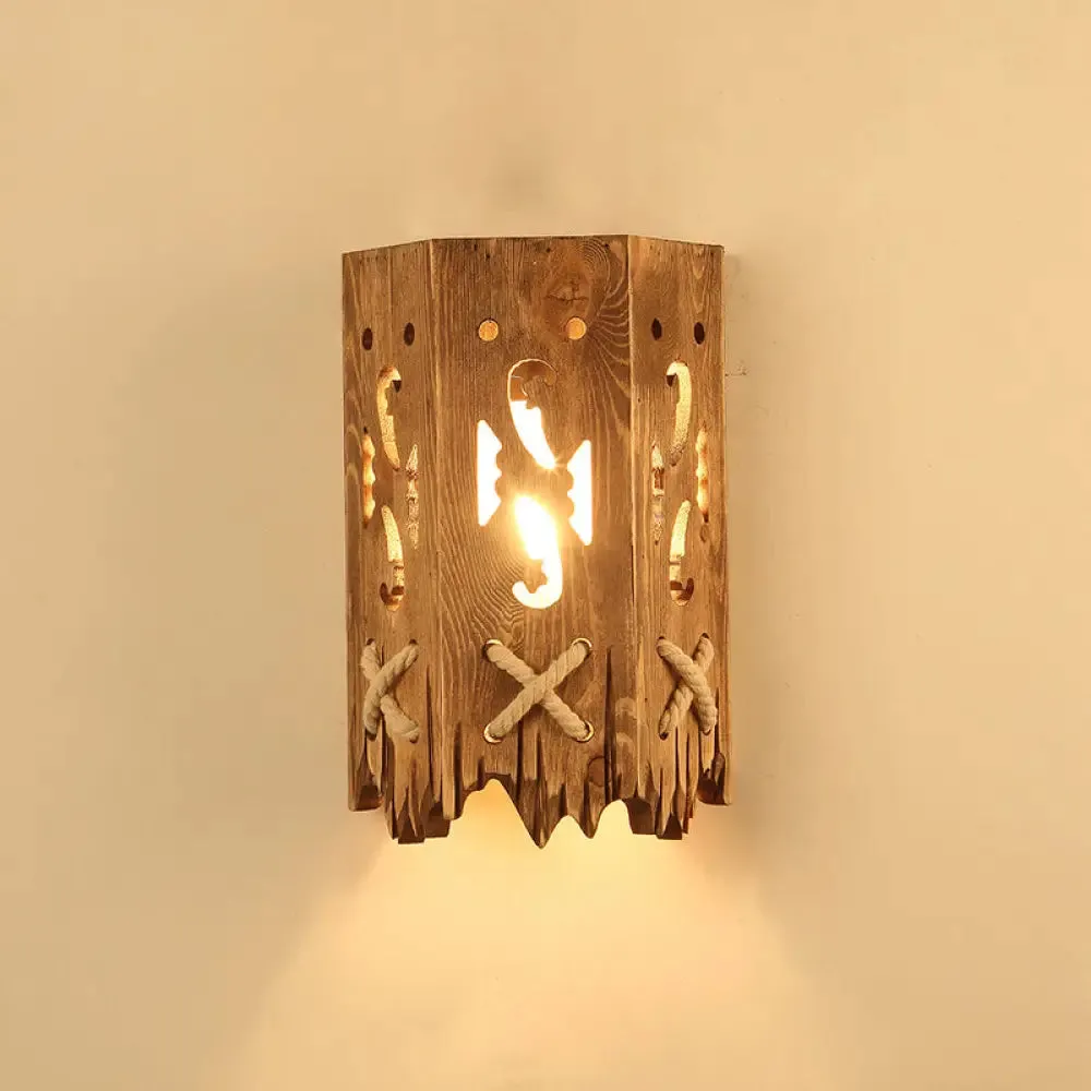 Geometric Country Style Wooden Wall Sconce - Brown Wall Light Fixture for Corridor