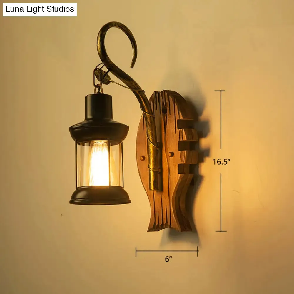 Geometric Country Style Wooden Wall Sconce - Brown Wall Light Fixture for Corridor