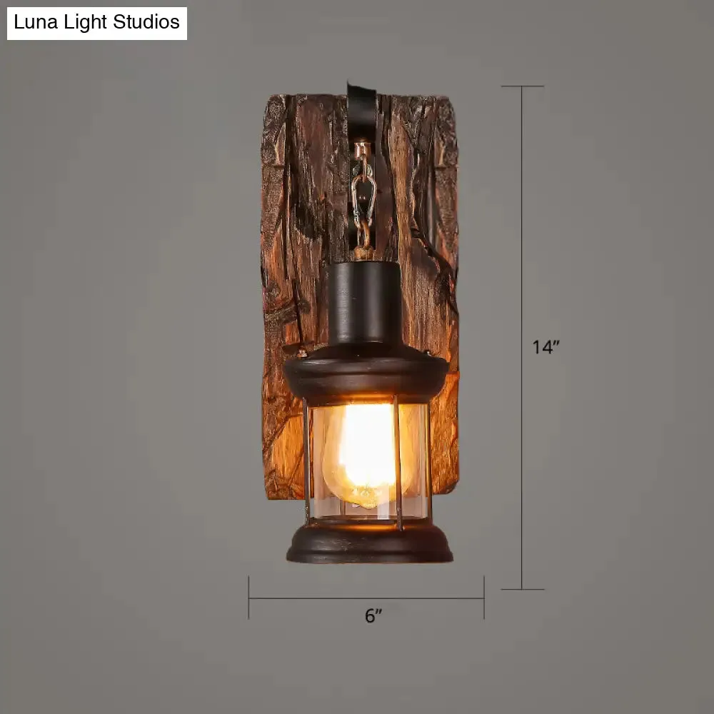 Geometric Country Style Wooden Wall Sconce - Brown Wall Light Fixture for Corridor