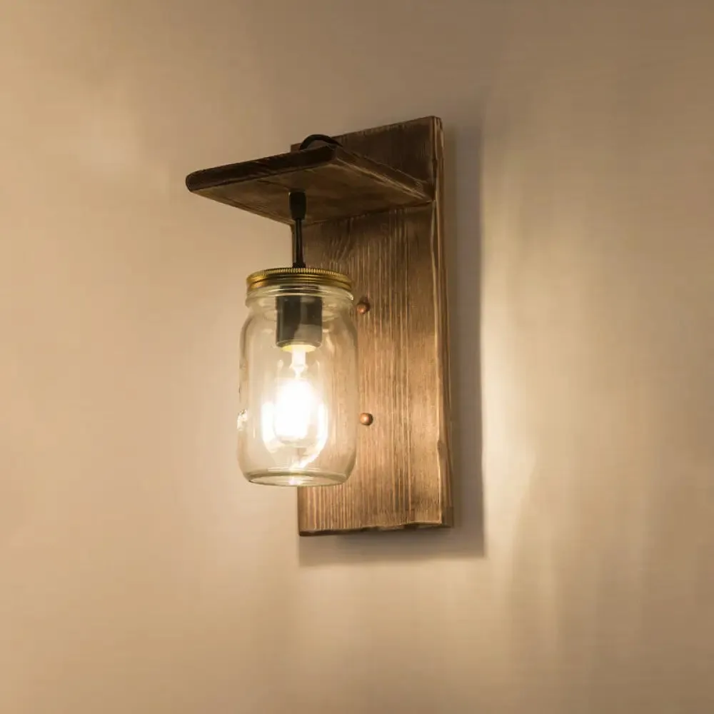 Geometric Country Style Wooden Wall Sconce - Brown Wall Light Fixture for Corridor