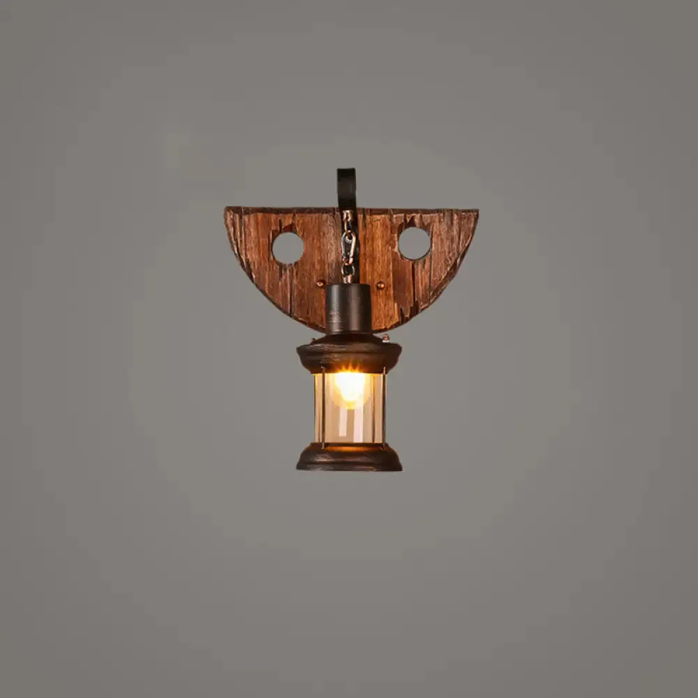 Geometric Country Style Wooden Wall Sconce - Brown Wall Light Fixture for Corridor