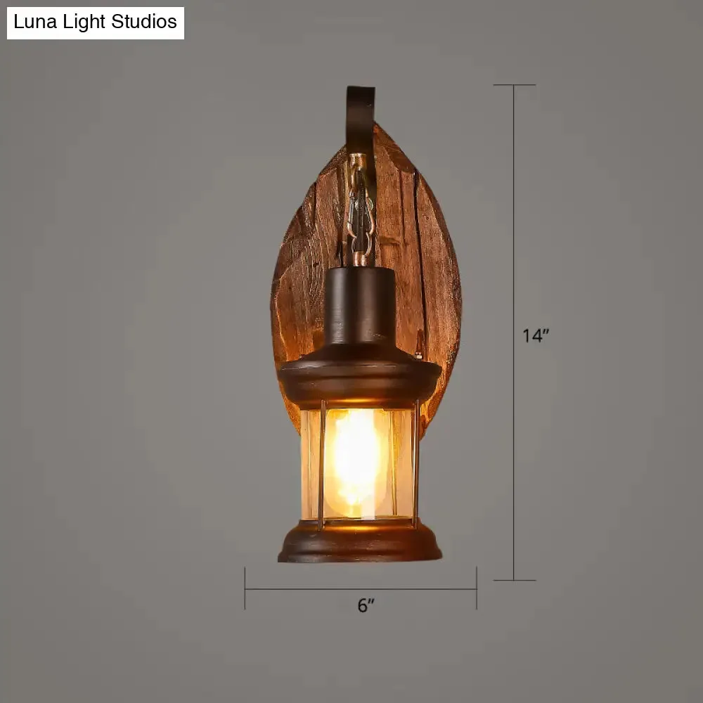 Geometric Country Style Wooden Wall Sconce - Brown Wall Light Fixture for Corridor