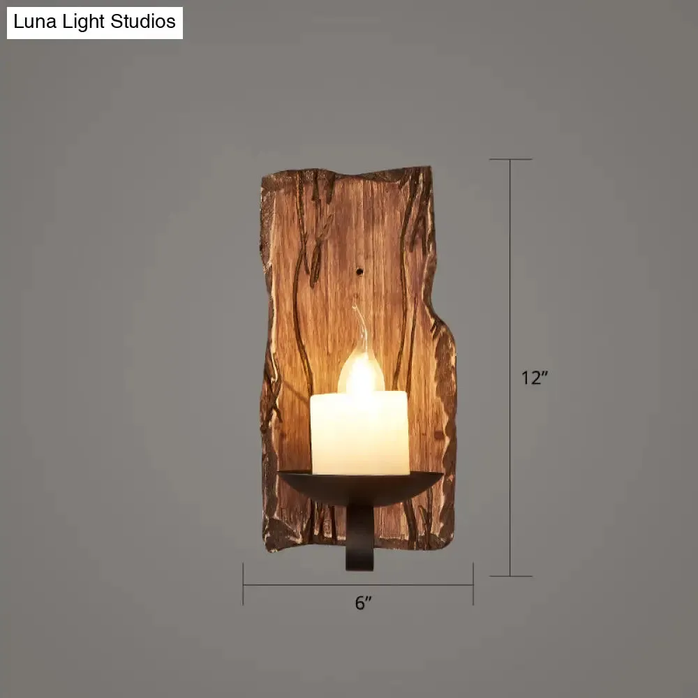 Geometric Country Style Wooden Wall Sconce - Brown Wall Light Fixture for Corridor