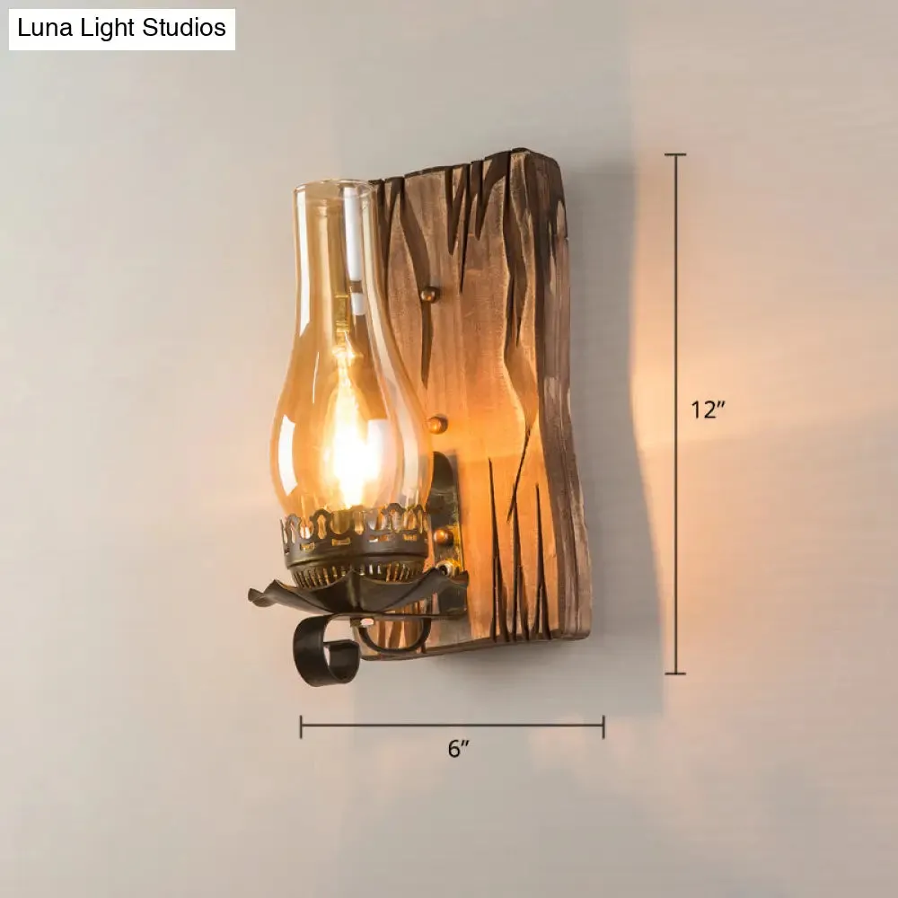 Geometric Country Style Wooden Wall Sconce - Brown Wall Light Fixture for Corridor