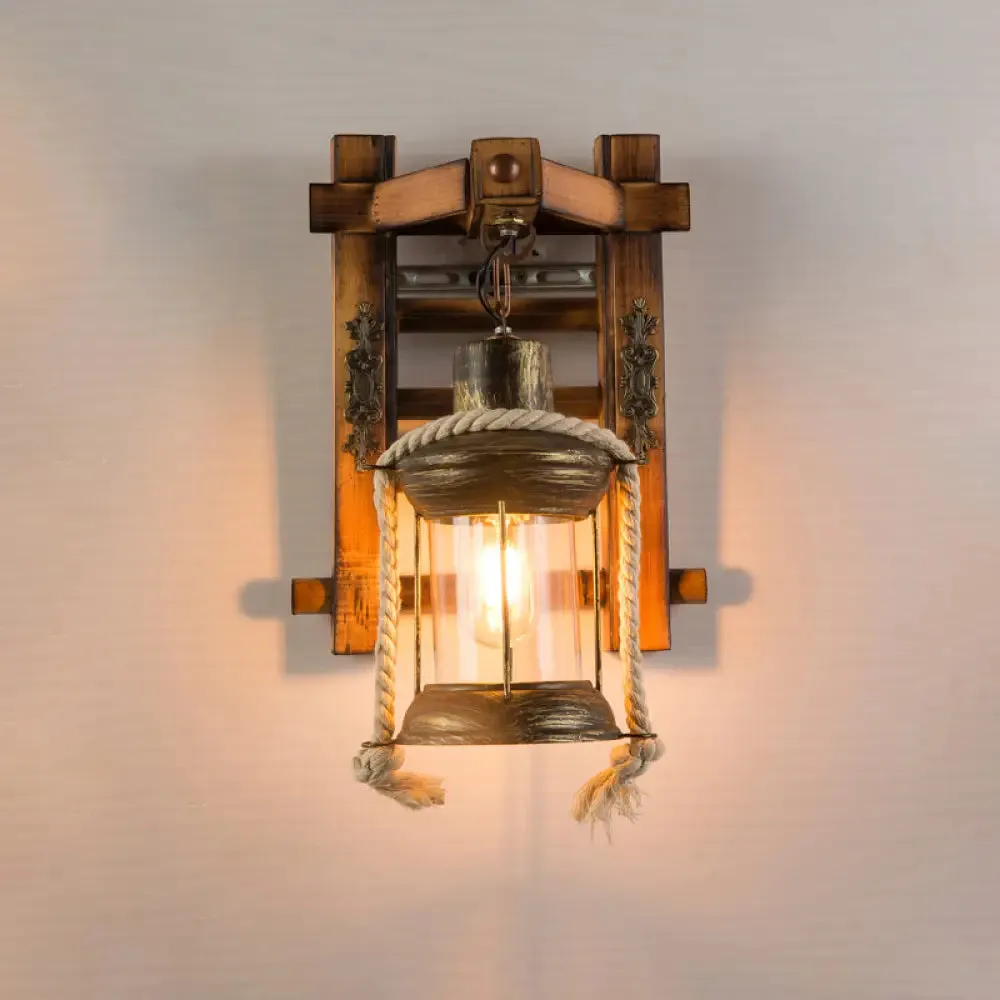 Geometric Country Style Wooden Wall Sconce - Brown Wall Light Fixture for Corridor