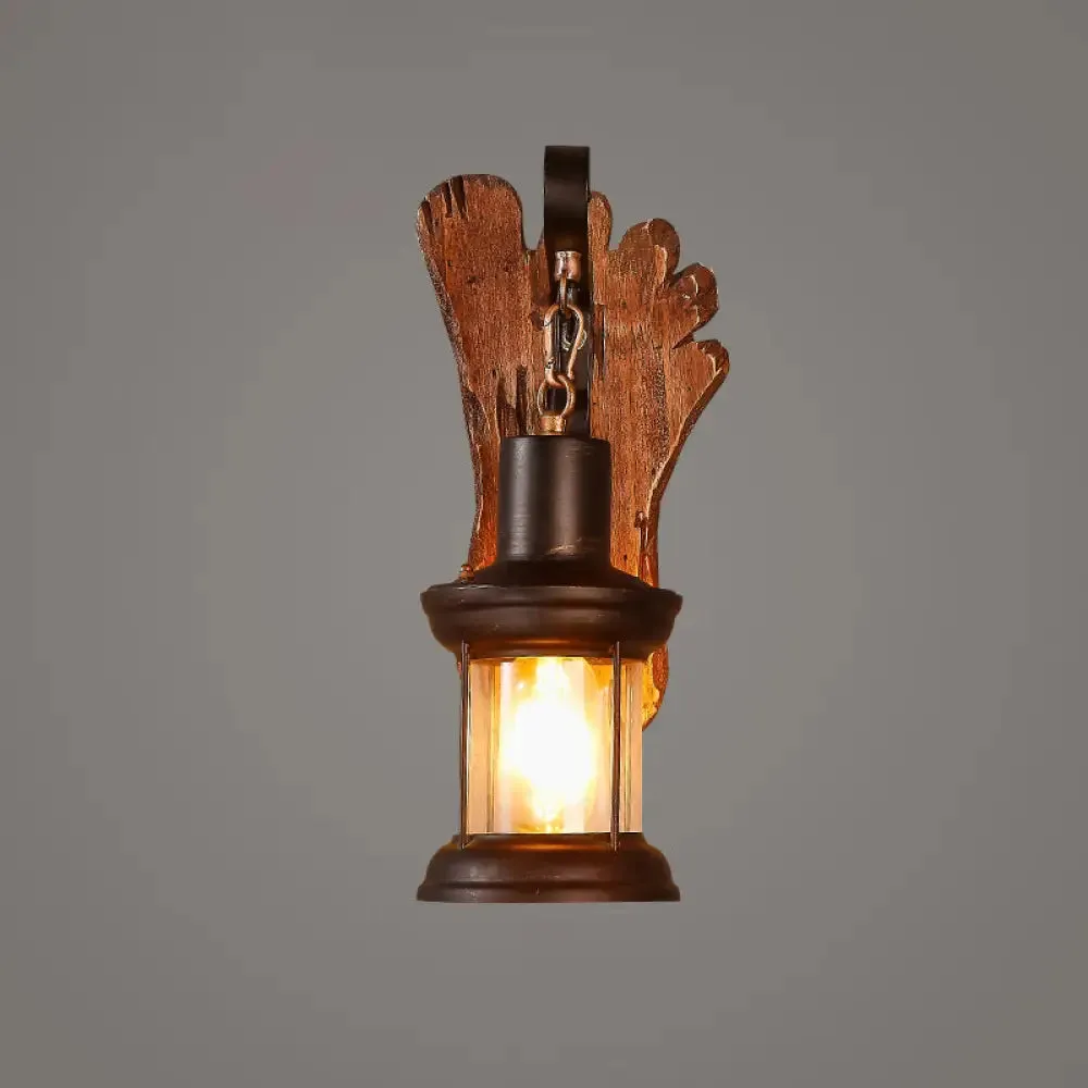 Geometric Country Style Wooden Wall Sconce - Brown Wall Light Fixture for Corridor