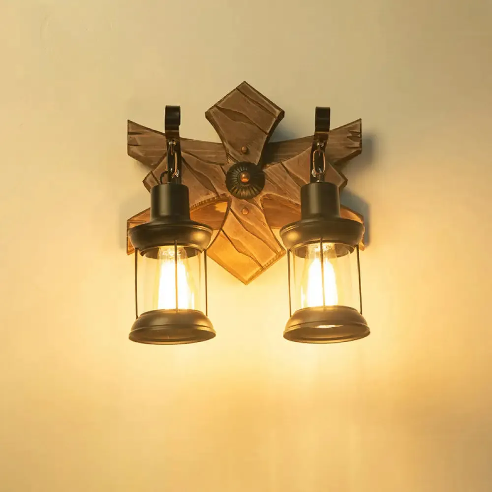 Geometric Country Style Wooden Wall Sconce - Brown Wall Light Fixture for Corridor