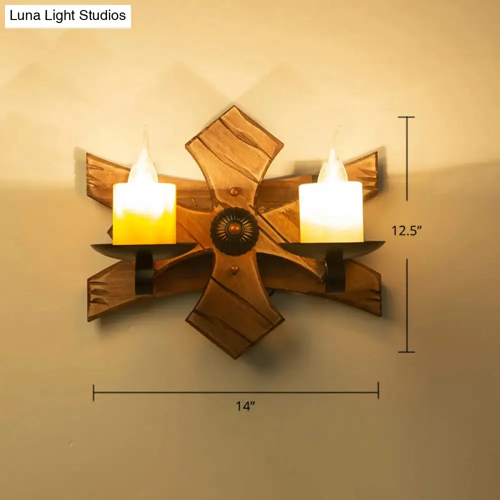 Geometric Country Style Wooden Wall Sconce - Brown Wall Light Fixture for Corridor