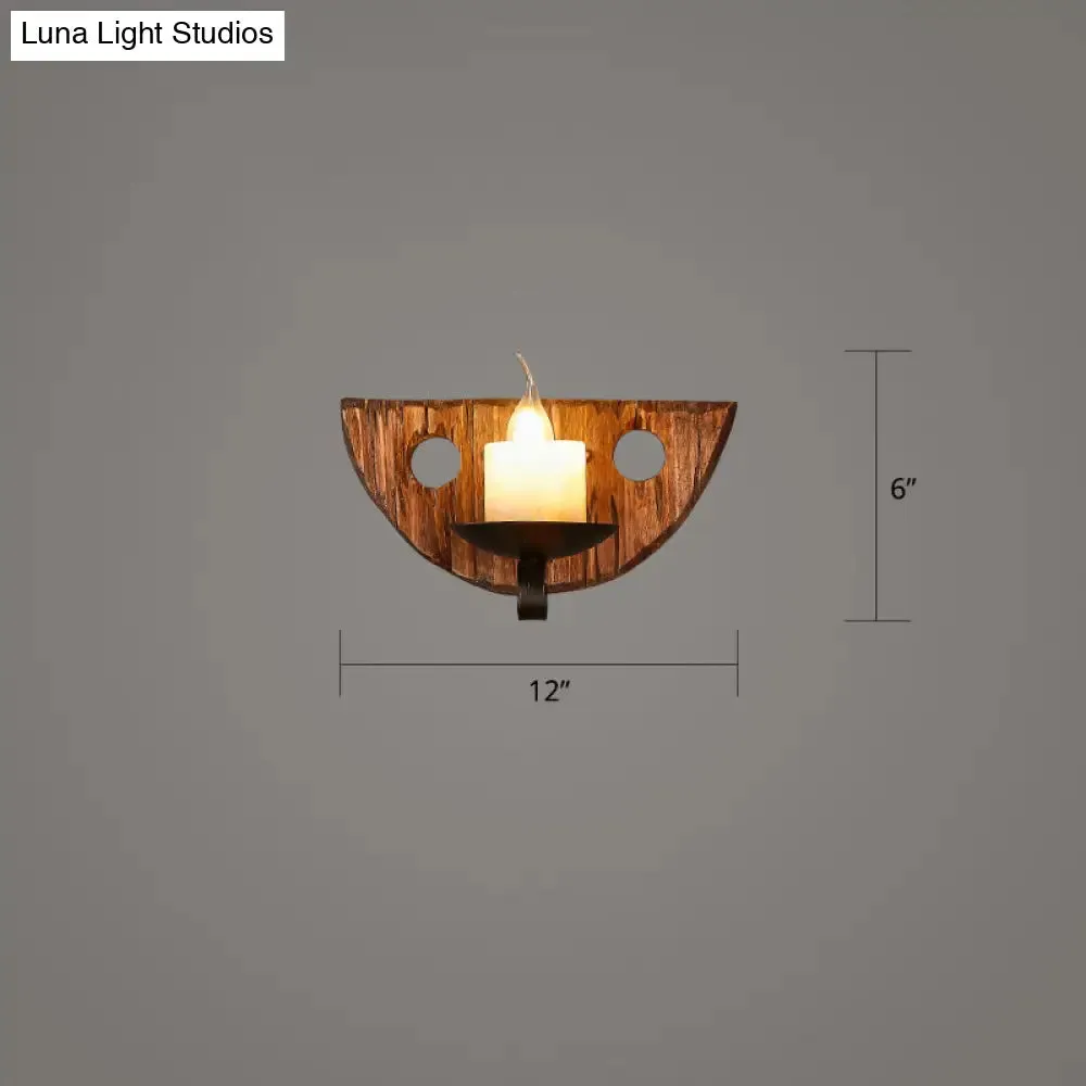 Geometric Country Style Wooden Wall Sconce - Brown Wall Light Fixture for Corridor