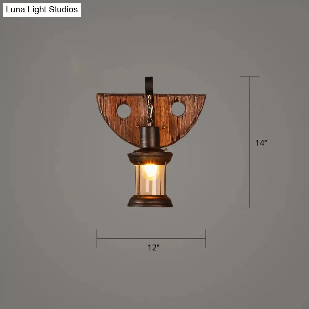 Geometric Country Style Wooden Wall Sconce - Brown Wall Light Fixture for Corridor