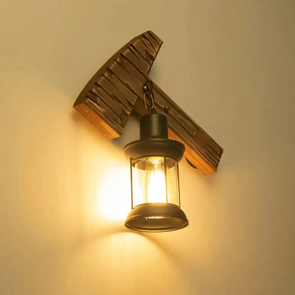 Geometric Country Style Wooden Wall Sconce - Brown Wall Light Fixture for Corridor