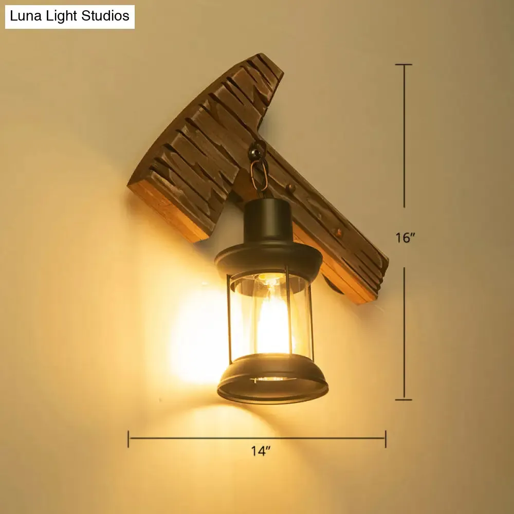 Geometric Country Style Wooden Wall Sconce - Brown Wall Light Fixture for Corridor