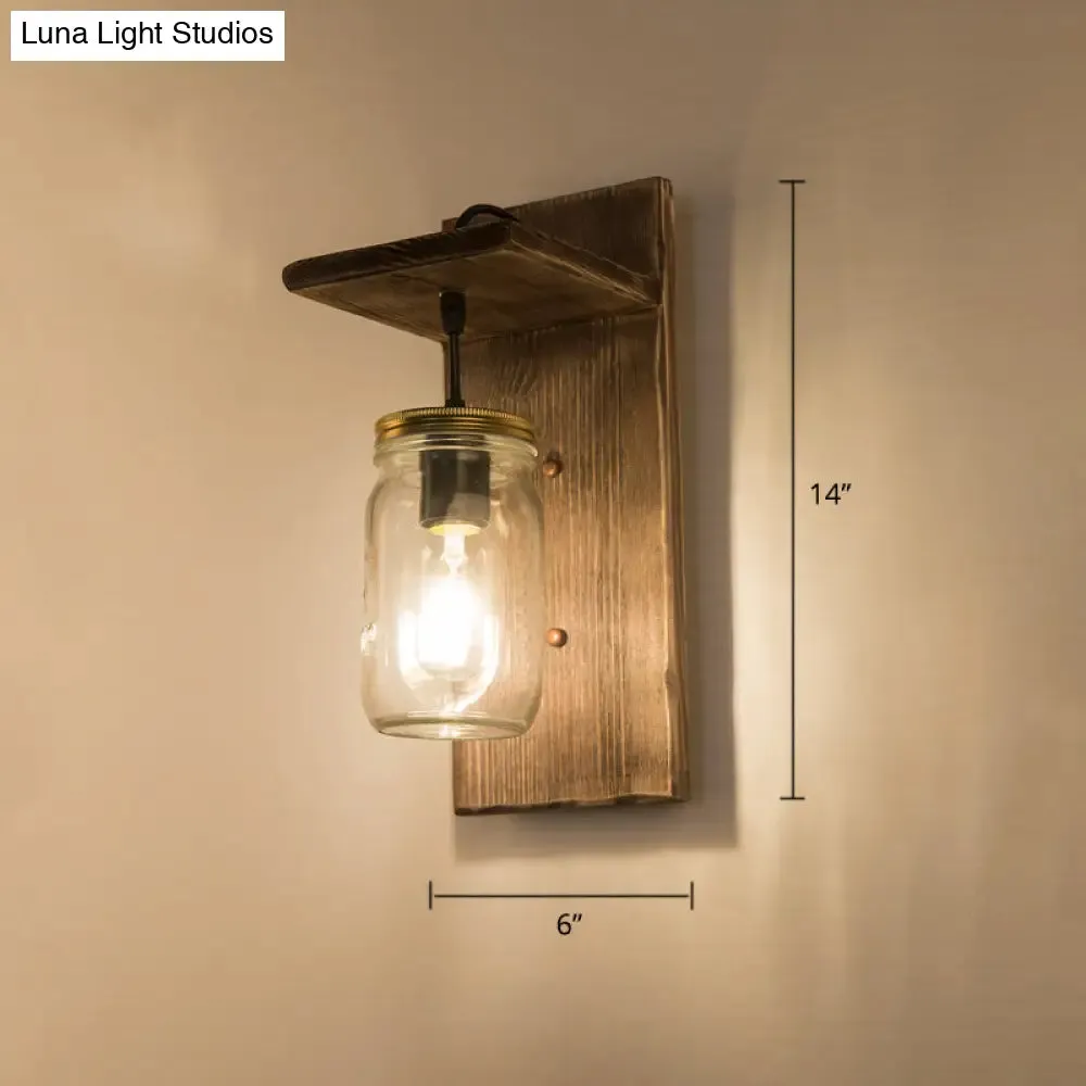 Geometric Country Style Wooden Wall Sconce - Brown Wall Light Fixture for Corridor