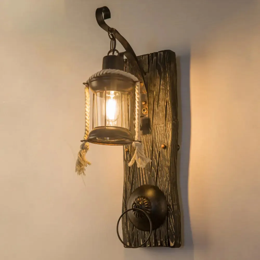 Geometric Country Style Wooden Wall Sconce - Brown Wall Light Fixture for Corridor