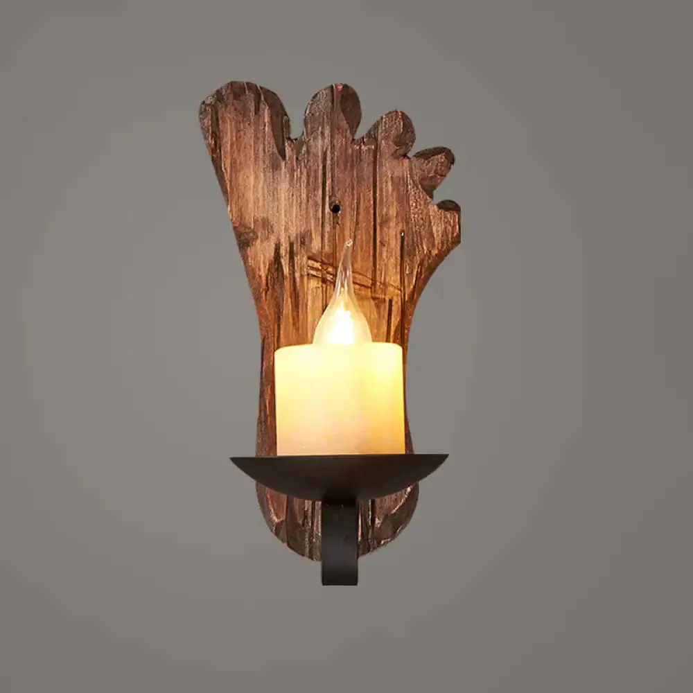 Geometric Country Style Wooden Wall Sconce - Brown Wall Light Fixture for Corridor