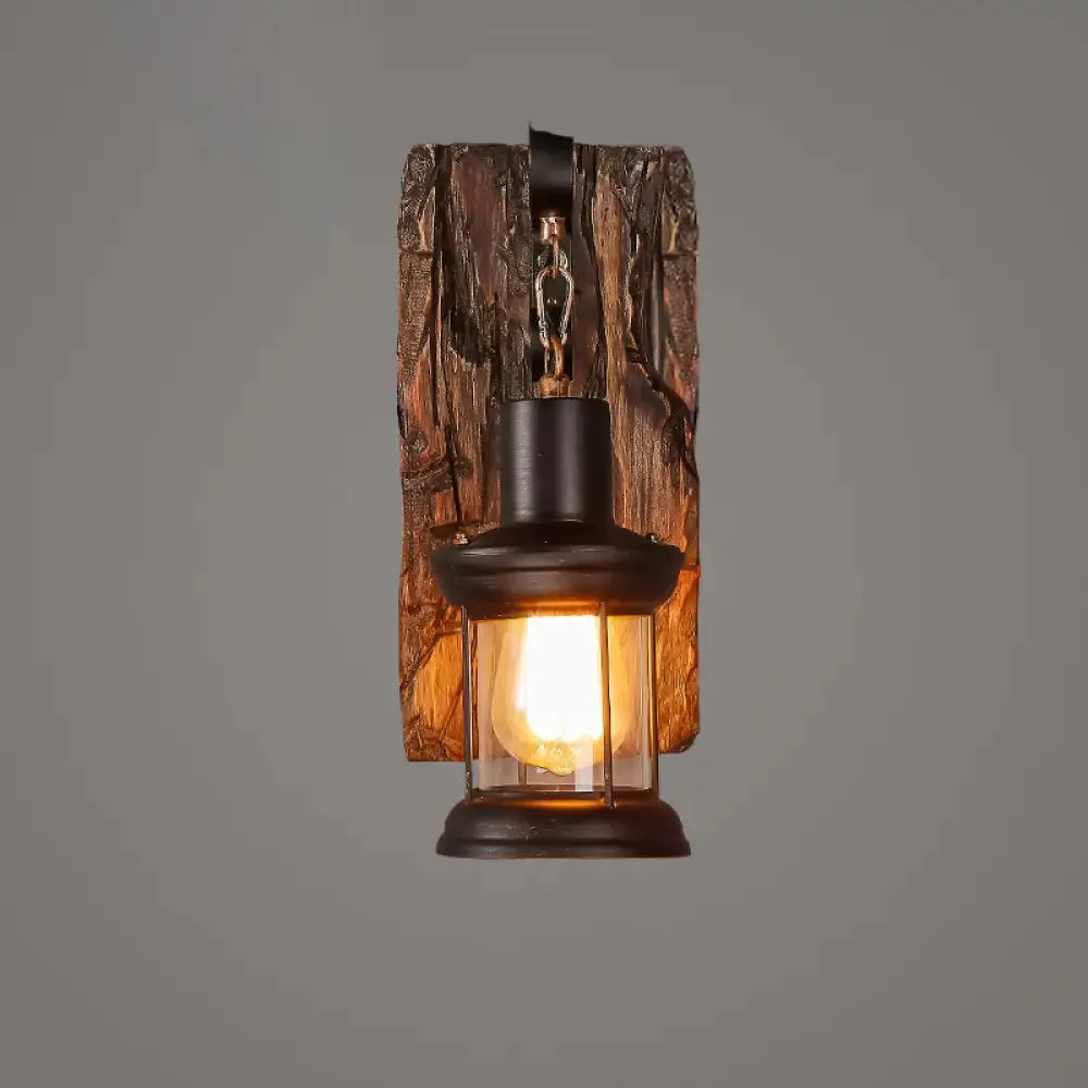 Geometric Country Style Wooden Wall Sconce - Brown Wall Light Fixture for Corridor