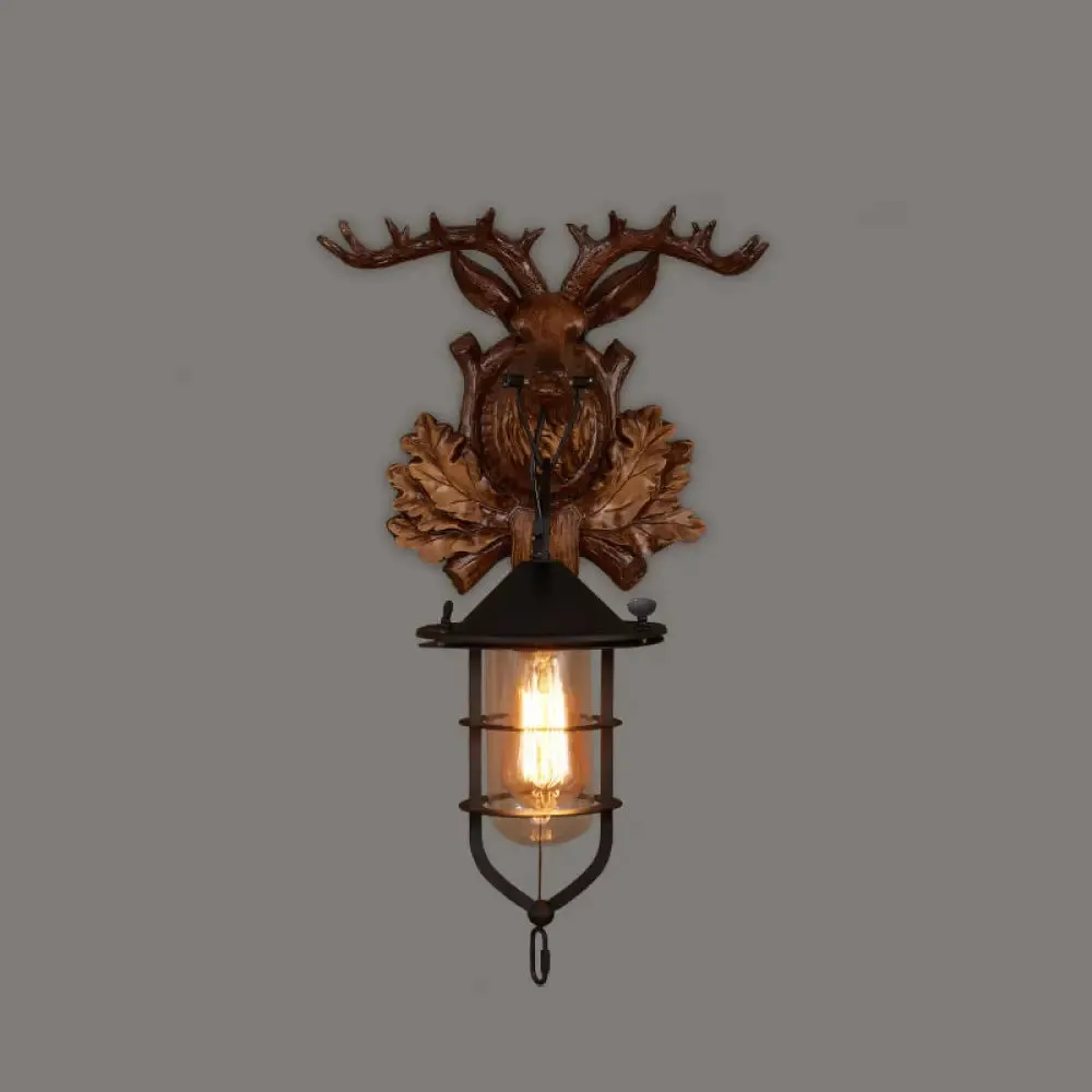 Geometric Country Style Wooden Wall Sconce - Brown Wall Light Fixture for Corridor