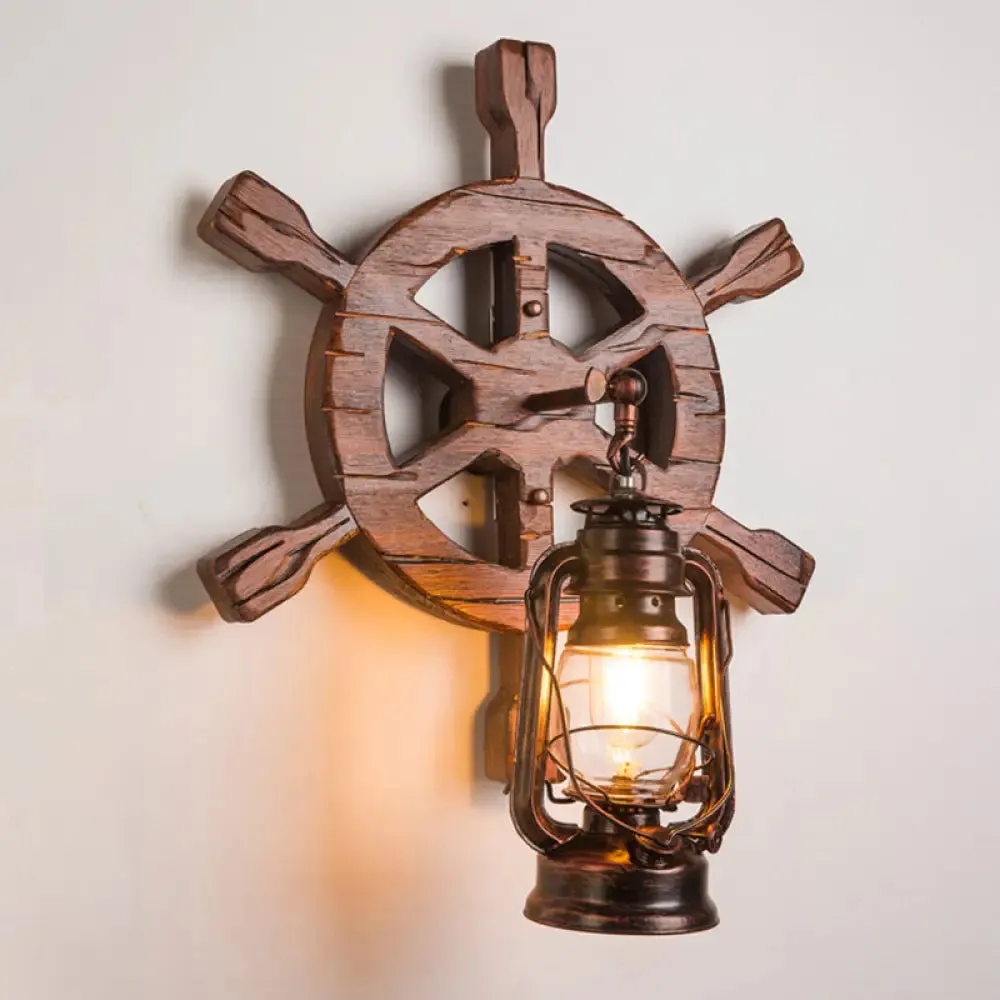 Geometric Country Style Wooden Wall Sconce - Brown Wall Light Fixture for Corridor