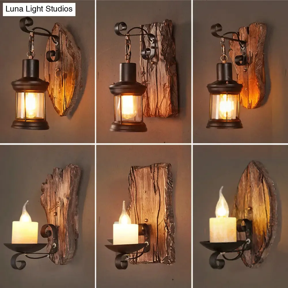 Geometric Country Style Wooden Wall Sconce - Brown Wall Light Fixture for Corridor