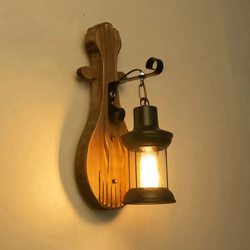 Geometric Country Style Wooden Wall Sconce - Brown Wall Light Fixture for Corridor