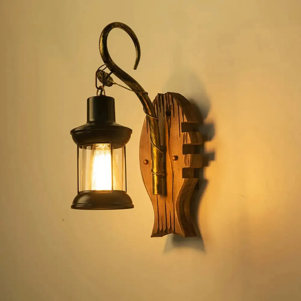 Geometric Country Style Wooden Wall Sconce - Brown Wall Light Fixture for Corridor