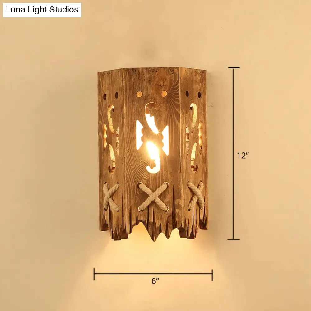 Geometric Country Style Wooden Wall Sconce - Brown Wall Light Fixture for Corridor