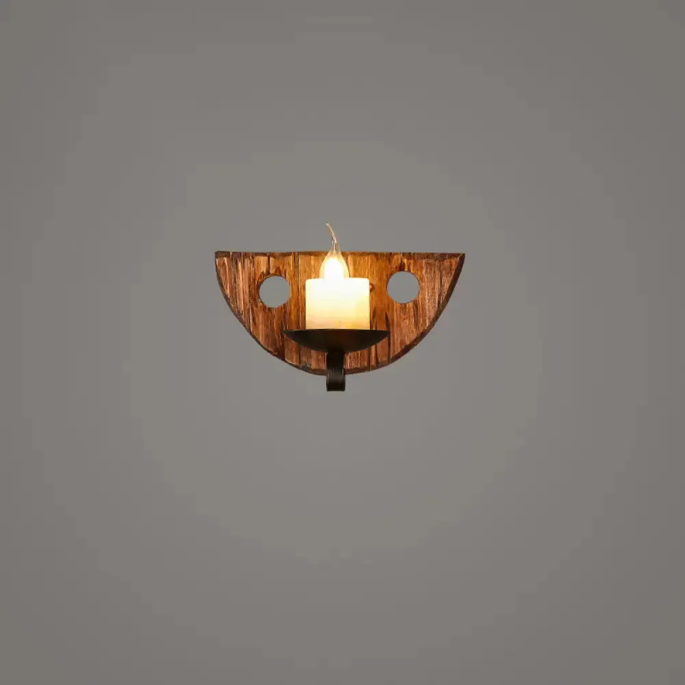 Geometric Country Style Wooden Wall Sconce - Brown Wall Light Fixture for Corridor