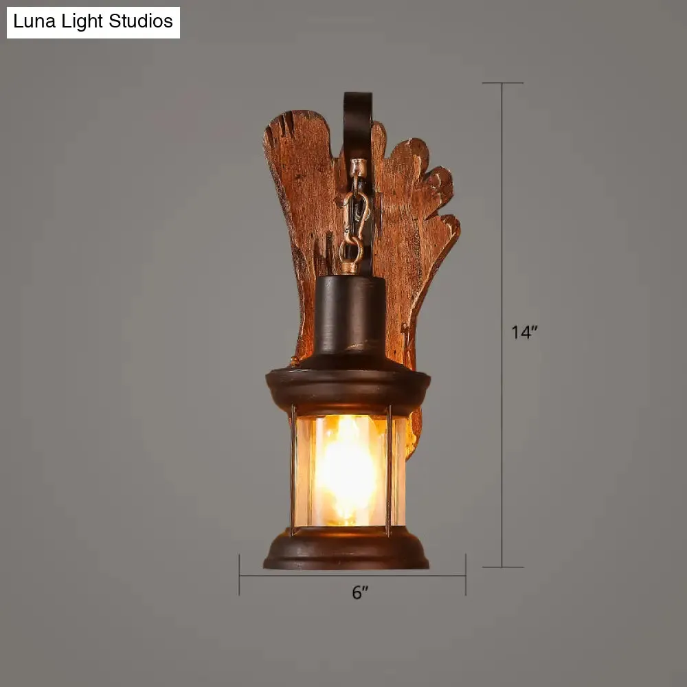 Geometric Country Style Wooden Wall Sconce - Brown Wall Light Fixture for Corridor