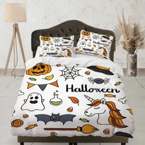 Ghost halloween unicorn pumpkin bedding & pillowcase, duvet cover set dorm bedding, halloween decor, nursery toddler bedding, halloween gift