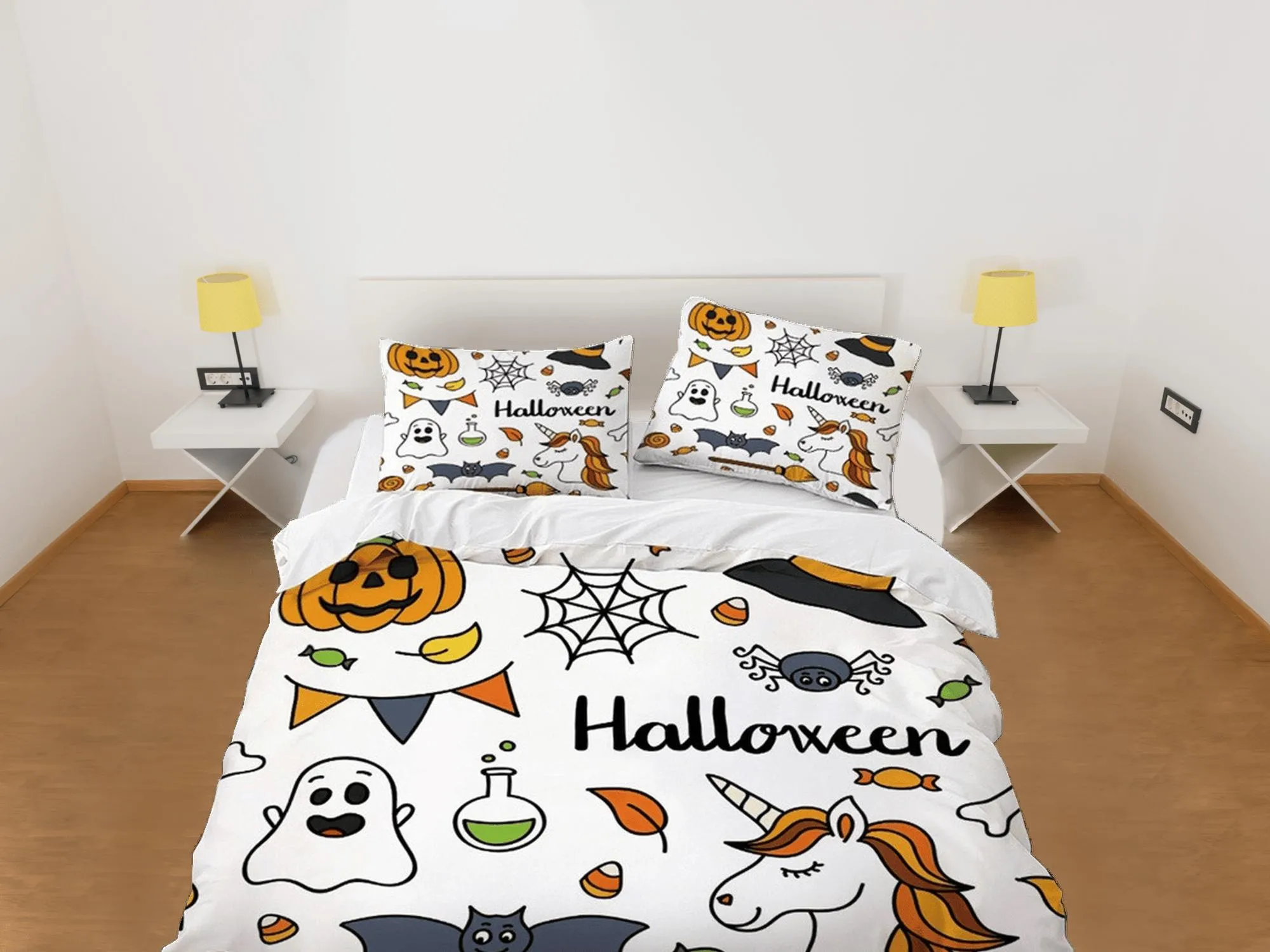 Ghost halloween unicorn pumpkin bedding & pillowcase, duvet cover set dorm bedding, halloween decor, nursery toddler bedding, halloween gift