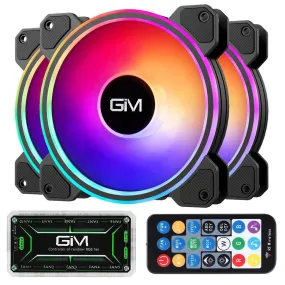 GIM KB-24 RGB Case Fans, 3 Pack 120mm Quiet Computer Cooling PC Fans, Music Rhythm 5V ARGB Addressable Motherboard SYNC/RC Controller with hub